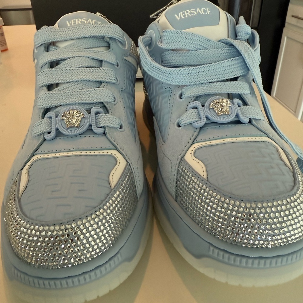 Versace men crystal biggie basket sneaker Blue Sneakers with Silver Accents - Picture 3 of 11